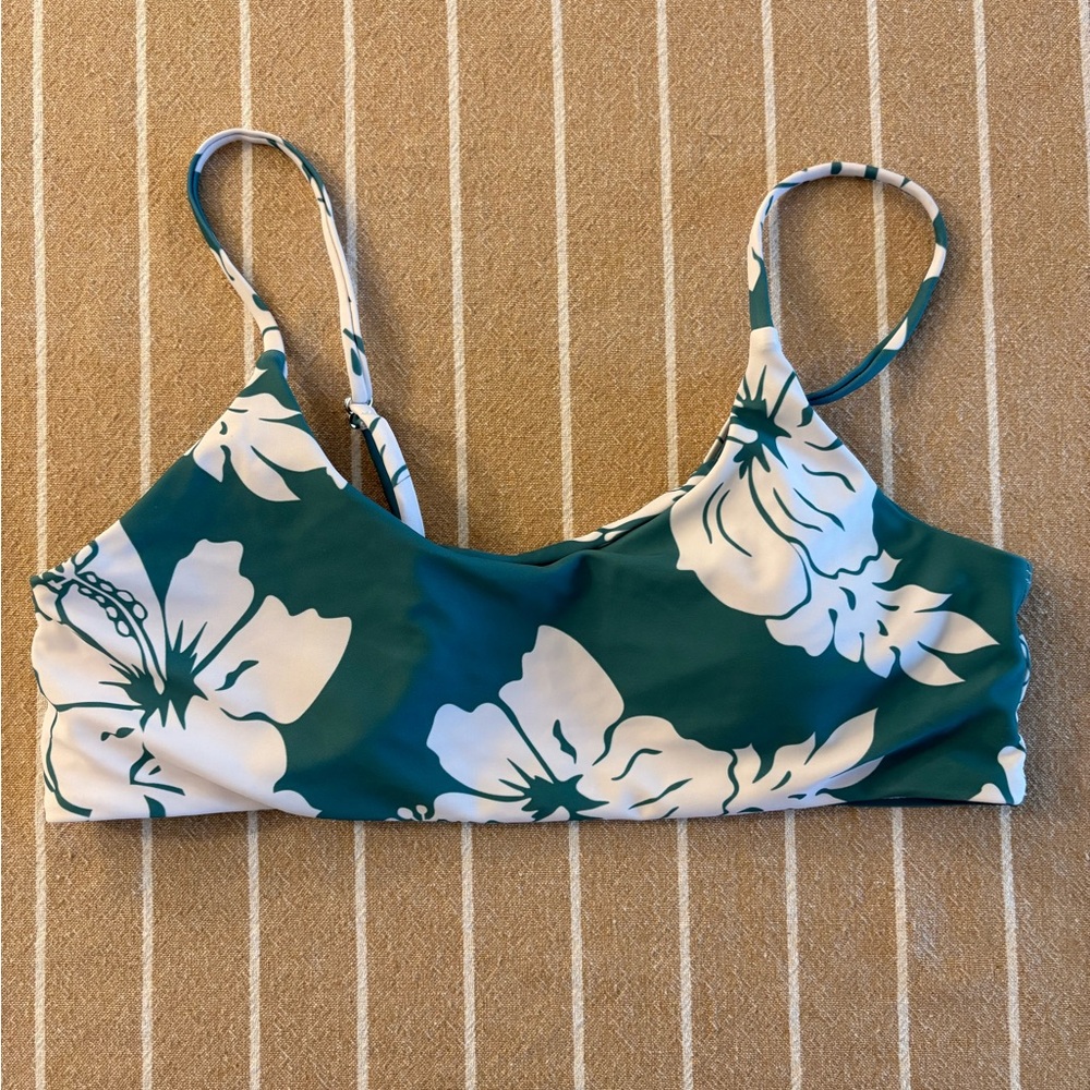 Floral Bikini Top in Teal and White